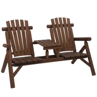 Outsunny Wood Adirondack Patio Chair Bench with Center Coffee Table, for Lounging and Relaxing Outdoors Carbonized(m-11)
