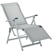 Outsunny Foldable Lounge Chair with 10-Positions Adjustable Backrest & Footrest for Deck, Backyard, Beach, Porch, Grey(m-11)