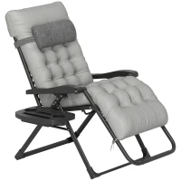 Outsunny Padded Folding Recliner Chair, Patio Lounger with Cupholder, Adjustable Backrest, Removable Cushion, Grey(m-11)