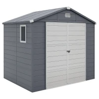 Outsunny 8' x 6' Plastic Garden Storage Shed with Latch Door, Vents, Sloped Roof, Light Grey(m-11)