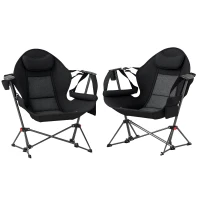 Outsunny Hammock Camping Chair Set of 2, Adjustable Back Folding Swinging Hammock Chair with Cup Holder and Padded Seat, Black(m-11)