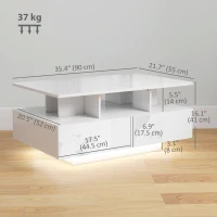 HOMCOM Coffee Table with RGB LED Lights, Modern Living Room Table with 4 Drawers, Open Shelf, Remote Control, High Gloss White(m-3)