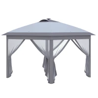Outsunny 11' x 11' Pop Up Canopy, Instant Canopy Tent with Solar LED Lights, Remote Control, Zippered Mesh Sidewalls and Carrying Bag for Backyard Garden Patio, Gray(m-11)
