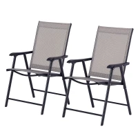 Outsunny Set of 2 Outdoor Folding Chairs, Stackable Patio Dining Chairs with Armrests, Metal Frame, Gray(m-1)