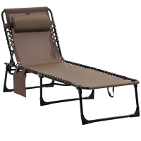 Outsunny Folding Chaise Lounge Chair Outdoor, Sun Tanning Chair with Side Pocket, Carrying Strap, Portable Patio Beach Lounger with 5-Position Reclining Back, Headrest for Pool, Camping, Yard, Brown