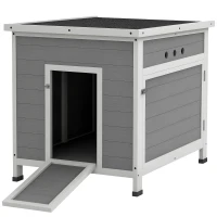PawHut Wooden Duck Coop with Openable Roof, Removable Floor, Double Doors, Ramp, for 2-4 Ducks, Chickens, 25" x 32" x 30"(m-11)