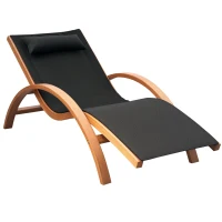 Outsunny Outdoor Chaise Wood Lounge Chair with Pillow, Armrests, Breathable Sling Mesh and Comfortable Curved Design for Patio, Deck, and Poolside(m-1)