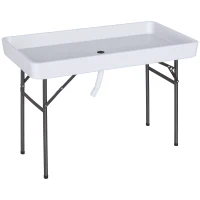 Outsunny 4ft Folding Picnic Table, Fish Fillet Cleaning Table, Camping Party Desk with Sink, White(m-2)
