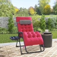 Outsunny Padded Zero Gravity Chair, Folding Recliner Chair, Patio Lounger with Cup Holder, Adjustable Backrest, Removable Cushion for Outdoor, Deck, Poolside, Red(m-9)