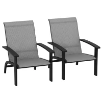 Outsunny 2 Pieces Outdoor Adirondack Chairs Muskoka Chairs with Aluminum Frame, Mesh Seat, High Back for Garden, Deck, Dark Grey(m-11)