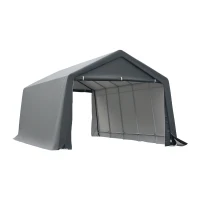 Outsunny 12' x 20' Carport Portable Garage, Heavy Duty Storage Tent, Patio Storage Shelter w/ Anti-UV PE Cover and Double Zipper Doors, for Motorcycle Bike Garden Tools, Gray(m-1)