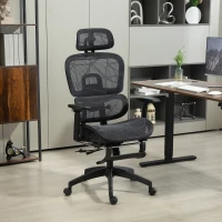 HOMCOM Mesh Office Chair with 3D Armrest, High Back Desk Chair with Lumbar Support, 135° Reclining, Adjustable Headrest, Black(m-1)