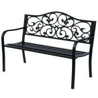 Outsunny Garden Bench Outdoor Loveseat with Vintage Floral Pattern Cast Metal, 50" x 23.6" x 35", Black(m-11)