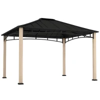 Outsunny 10' x 12' Hardtop Gazebo with Metal Roof, Wood Grain Frame Outdoor Gazebo Canopy for Patio, Garden, Backyard, Lawn(m-11)