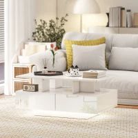 HOMCOM Coffee Table with RGB LED Lights, Modern Living Room Table with 4 Drawers, Open Shelf, Remote Control, High Gloss White(m-9)