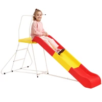 Qaba 6ft Slide for Kids, Metal Freestanding Playground Equipment with Climbing Ladder, for Backyard, Outdoor, Indoor, Red(m-11)