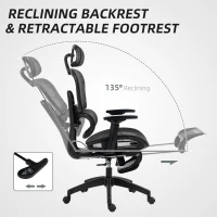 HOMCOM Mesh Office Chair with 3D Armrest, High Back Desk Chair with Lumbar Support, 135° Reclining, Adjustable Headrest, Black(m-6)