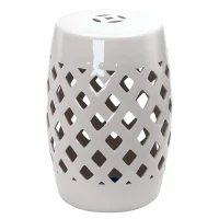 Outsunny 18" Ceramic Garden Stool with Woven Lattice Design, Indoor & Outdoor Decorative Accent Stool, White(m-11)