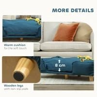 PawHut Raised Dog Couch with Comfortable Cushion, Pine Wood Legs, Foot Pads for Large-Sized Dogs Indoor Use, Dark Blue(m-6)