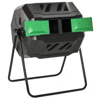 Outsunny Tumbling Compost Bin Outdoor Dual Chamber 360° Rotating Composter 43 Gallon w/ Sliding Doors & Solid Steel Frame, Green(m-2)