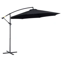 Outsunny 10' Deluxe Patio Umbrella Outdoor Market Parasol Banana Hanging Offset Sunshade Crank Cross Base Black(m-2)