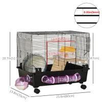 PawHut Hamster Cage, Gerbil Haven, Multi-storey Rodent House, Small Animal Habitats, Large Hide-out, w/ Water Bottle, Tubes, Exercise Wheel, Food Dish, Ramp, Shower Room, Black(m-3)