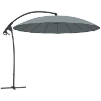 Outsunny 9FT Cantilever Umbrella with 16 Fibreglass Ribs, Offset Hanging Umbrella, Patio Umbrella with Crank and Cross Base, Grey(m-11)
