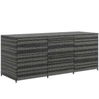 Outsunny 175 Gallon Outdoor Storage Box with Inner Liner, PE Rattan Wicker Deck Box with Pneumatic Bar Lift, Mixed Gray(m-11)