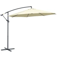 Outsunny Φ10' Deluxe Cantilever Umbrella Outdoor Market Parasol Banana Hanging Offset Sunshade Crank Cross Base Beige(m-2)