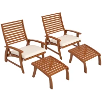 Outsunny 4 PCs Acacia Wood Patio Conversation Set with Footstool and Seat Cushions, Cream White(m-11)