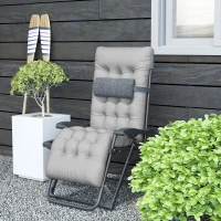 Outsunny Padded Folding Recliner Chair, Patio Lounger with Cupholder, Adjustable Backrest, Removable Cushion, Grey(m-10)