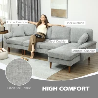 HOMCOM L-Shape Sofa, Modern Sectional Couch with Changeable Chaise Lounge, Pillows and Wooden Legs for Living Room, Grey(m-4)