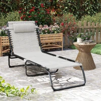 Outsunny Outdoor Folding Lounge Chair, 4-Level Adjustable Chaise Lounge with Headrest, Tanning Chair Beach Bed, Reclining Lounger Cot for Camping, Hiking, Backyard, Cream(m-1)