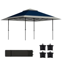 Outsunny 13' x 13' Pop Up Canopy Tent, UPF50+ Tents for Parties, Height Adjustable, with Wheeled Carry Bag and 4 Sand Bags, Navy(m-11)