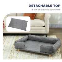PawHut Washable Dog Sofa for Large Dogs, Elevated Pet Couch with Anti-slip Foot Pads, Dark Grey(m-5)