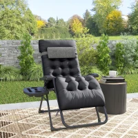 Outsunny Padded Zero Gravity Chair, Folding Recliner Chair with Cup Holder Cushion, Black(m-9)