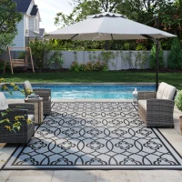 Outsunny Reversible Outdoor Rug, Waterproof Plastic Straw with Carry Bag, 9' x 18', Black & Gray Lantern(m-9)