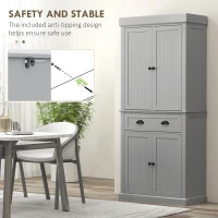 HOMCOM 71" Kitchen Pantry Cabinet with LED Lights, 6 Spice Racks, a Drawer and 4 Adjustable Shelves, Grey(m-7)