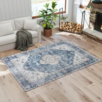 HOMCOM 5x7 Area Rug, Vintage Machine Washable Rug, Non-Slip Floor Carpet for Living Room, Bedroom, Dining Room, Blue(m-10)