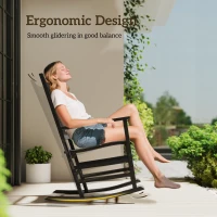 Outsunny Outdoor Rocking Chair, Patio Rocking Chair with Smooth Curves, High Density Wooden Rockers for Lawn Garden Porch, Supports Up to 350lbs, Black(m-4)