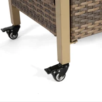 Outdoor Wicker Bar Cart with Plastic Wood Tabletop, 4 Wheels, Rolling Rattan Beverage Bar Counter Table, 35.5" L x 19.5" W x 35.5" H, Light Brown(m-4)