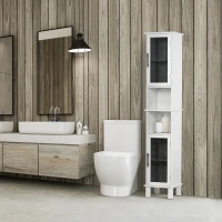 HOMCOM 69.5"H Tall Bathroom Cabinet, Free Standing Tower Cabinet with 2 Doors, Shelves Space Saving Vertical Slim Home Storage Furniture, White(m-9)