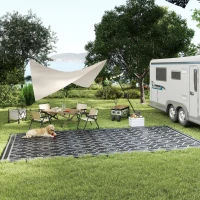 Outsunny Reversible Outdoor Rug, Waterproof Plastic Straw with Carry Bag, 9' x 18', Black & Gray Lantern(m-8)