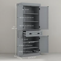 HOMCOM 72.5" Kitchen Pantry Cabinet, Freestanding Storage Cabinet with 4 Doors, Drawer and Adjustable Shelves, Grey(m-3)