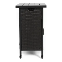 Outdoor Wicker Bar Cart with Plastic Wood Tabletop, 4 Wheels, Rolling Rattan Beverage Bar Counter Table, 35.5" L x 19.5" W x 35.5" H, Black(m-12)