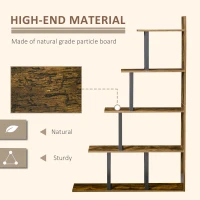 HOMCOM Industrial Bookcase 5-Tier Wooden Ladder Bookshelf Display Stand Organizer for Livingroom Indoor Corner Shelf - Rustic Brown(m-6)