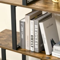 HOMCOM Industrial Bookcase 5-Tier Wooden Ladder Bookshelf Display Stand Organizer for Livingroom Indoor Corner Shelf - Rustic Brown(m-10)