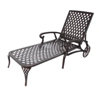 Reclining Aluminum Cast Lounge Chair with Bronze Finish, Adjustable Backrest, Wheels and Cross Weave Design, 48" L x 22.5" W x 36" H, Brown(m-13)