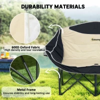 Outsunny Portable Camp Chair, Double Camping Chair with Cup Holders and Carry Bag, Support 551 lbs, Khaki(m-5)