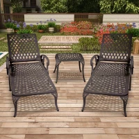 Reclining Aluminum Cast Lounge Chair with Bronze Finish, Adjustable Backrest, Wheels and Cross Weave Design, 48" L x 22.5" W x 36" H, Brown(m-10)